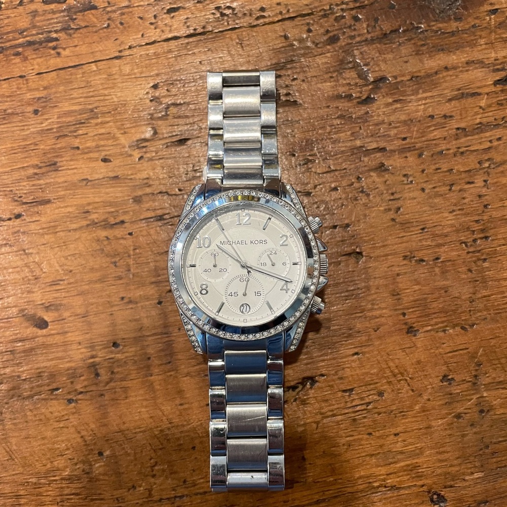 Michael Kors Silver Crystal-Accent Stainless Steel Chronograph
